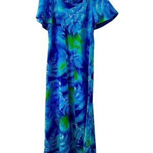 Vintage Tropicana Hawaii Womens Maxi Dress Luau Vibrant Blue/Green  EVC M/L.